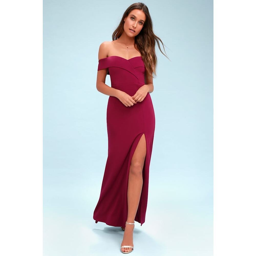 Lulu's Off-the-Shoulder Burgundy Maxi Dress